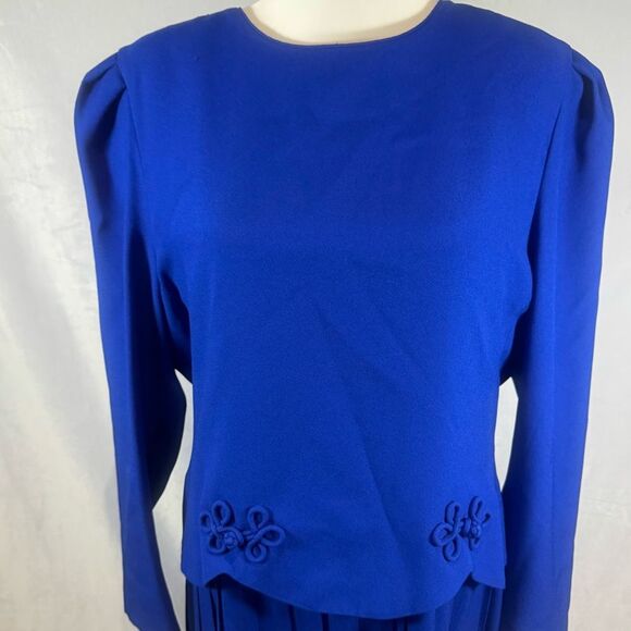 Vintage Talbots royal blue long sleeve pleated maxi dress size 16 - Picture 2 of 7